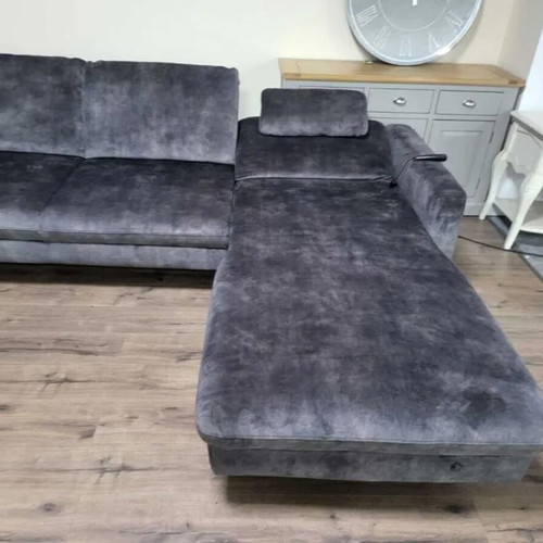 Large gray P-shaped fabric corner sofa with electric recliner LS701521 new