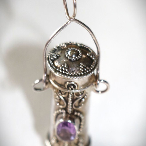 925 Silver Pendant Hidden Box with Amethyst New