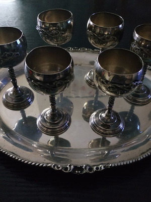 Silver set tray and 6 glasses used vintage 925°