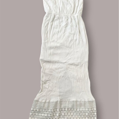 Maxi dress used, textured bodice with patterned lace hem, white, size M
