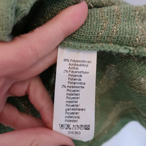 Vintage knitted cardigan green pistachio with gold thread L used