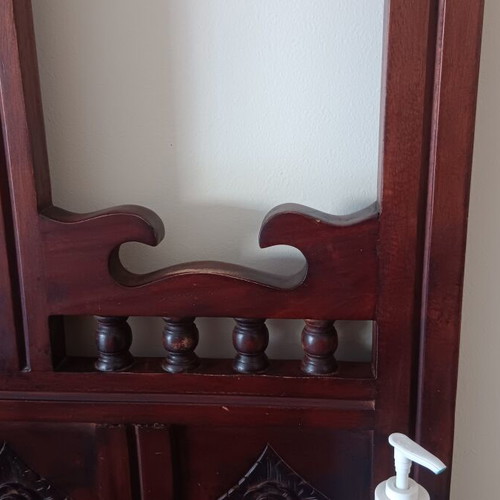 Wooden console with large carved mirror, vintage
