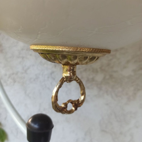 Vintage brass ceiling light with crackle glass globe