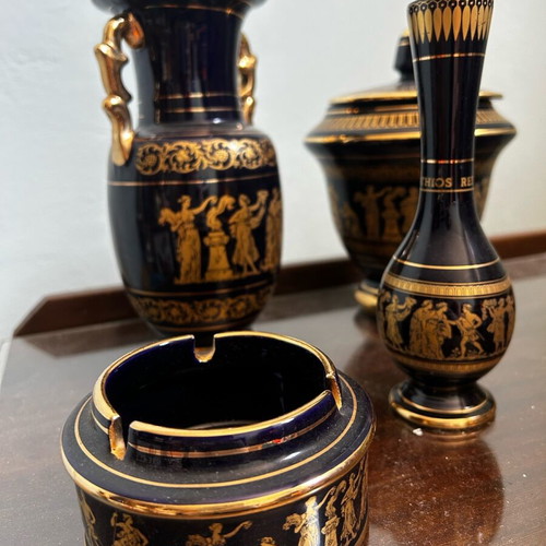 Decorative set of 5 ceramic items with 24k gold plating