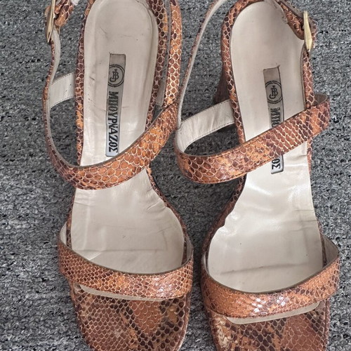 Bournazos Leather Snake Orange Heels 9cm used, size 36