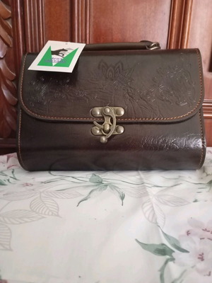 Men's leather bag new brown with strap