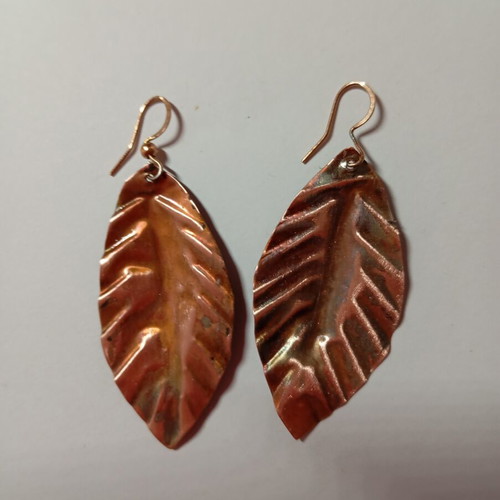 Copper handmade earrings leaf design new