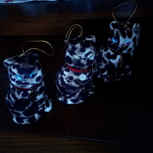 Set of three leopard cat ornaments with charms like new