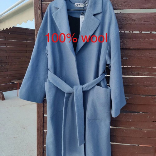 Zara wool coat 100% blue new with belt size S