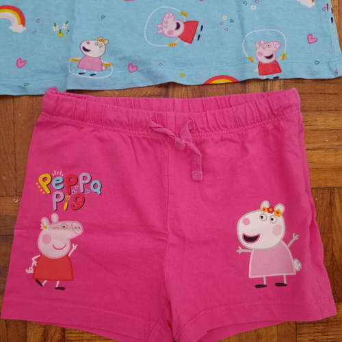 Peppa Pig set with pink shorts and blue t-shirt, 4-6 years