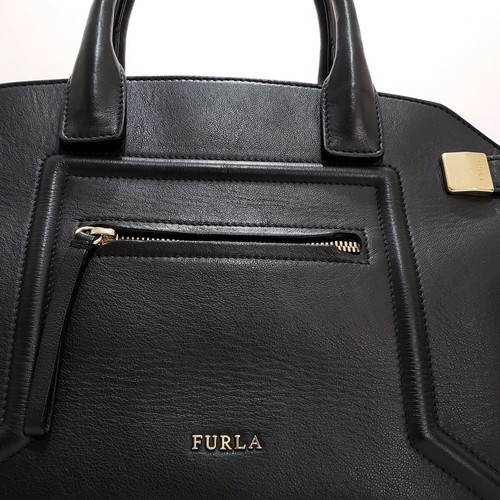Furla Alice leather handbag used, black, 34cm
