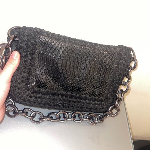 Shoulder bag used black handmade with chain