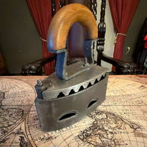 Charcoal Iron Used With Wooden Handle Vintage Decorative