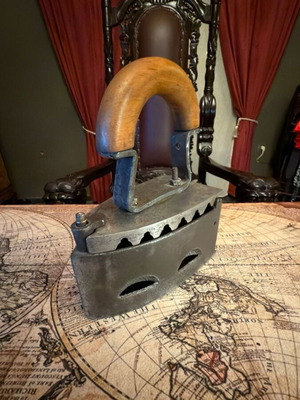 Charcoal Iron Used With Wooden Handle Vintage Decorative