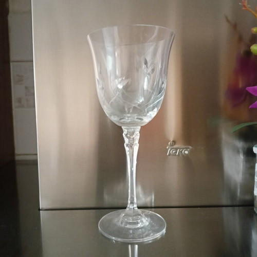 Studio N24 crystal stemmed glasses set of 6 with handmade floral engraving