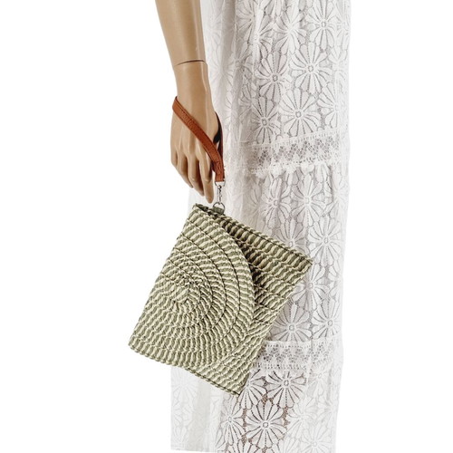 Straw crossbody bag new, beige with pistachio