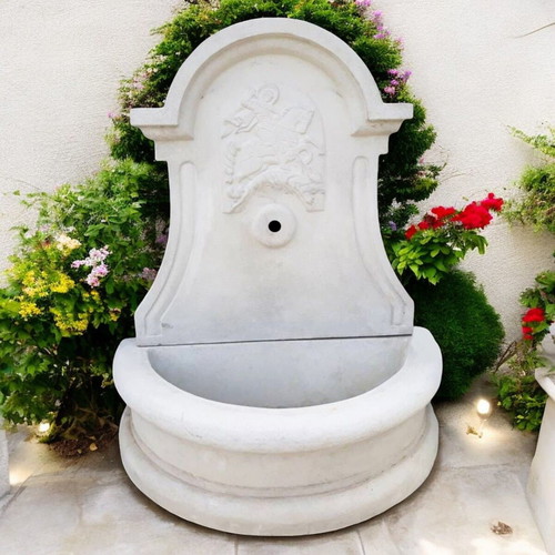 Outdoor concrete fountain Saint George white, new