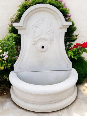Outdoor concrete fountain Saint George white, new