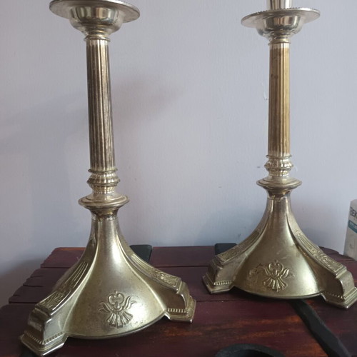 Antique candlesticks used, set of 2, 33 cm height