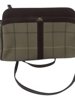 Burberry τσάντα ώμου μεταχειρισμένη, δέρμα και καρό καμβάς καφέ