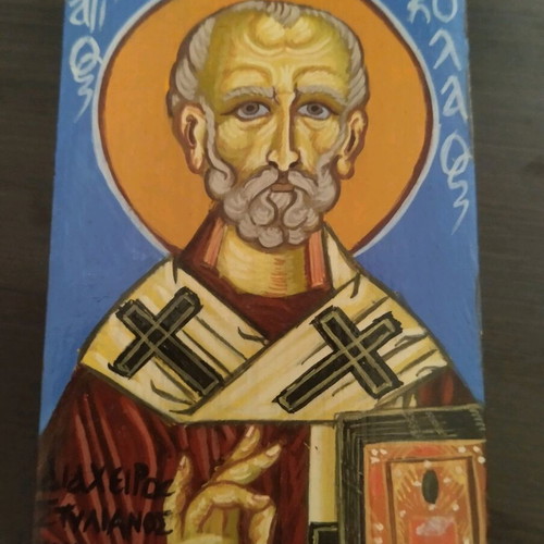 Handmade Byzantine Icon of Saint Nicholas 10x6 cm