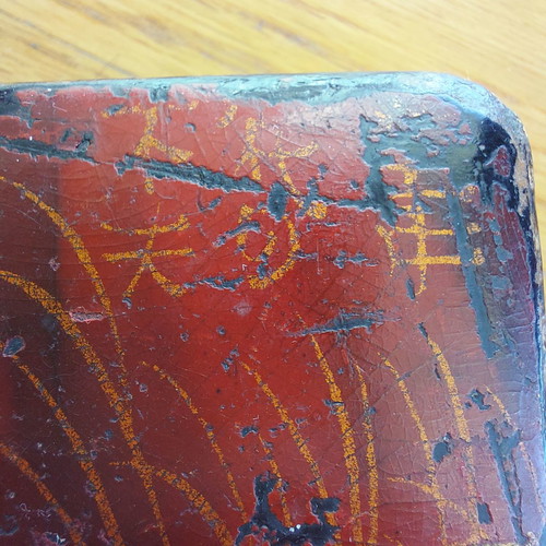 Antique Japanese pen case used, lacquered Papier Mache box