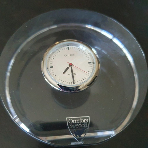 Orrefors Crystal Puck με ρολόι επιτραπέζιο καινούργιο