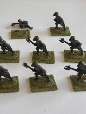 Set of 8 Used Hand-Painted Metal Warrior Miniatures with Axes