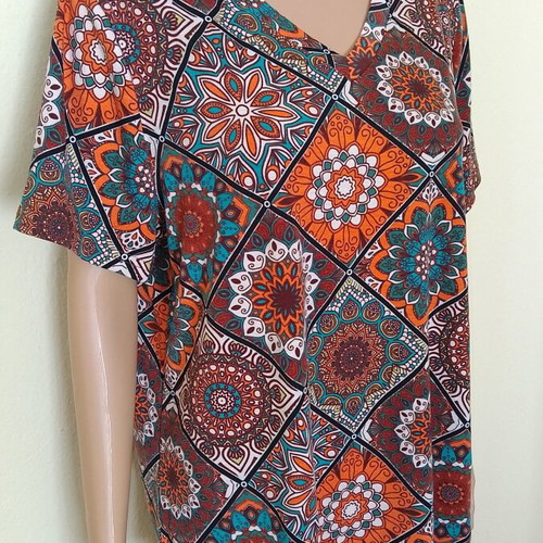 Boho Vintage Blouse new, XXL, brown and turquoise