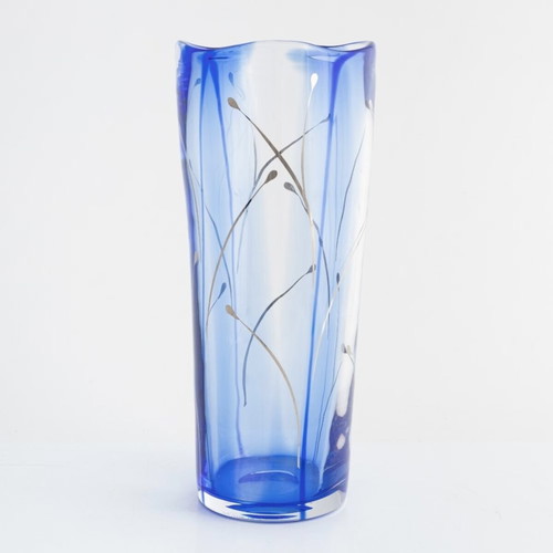 Erika Lagerbielke glass vase Orrefors 2007 like new, blue with silver décor