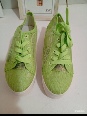 Diamantique Lace-Up Double-Layer Sneakers Size 39 Green New