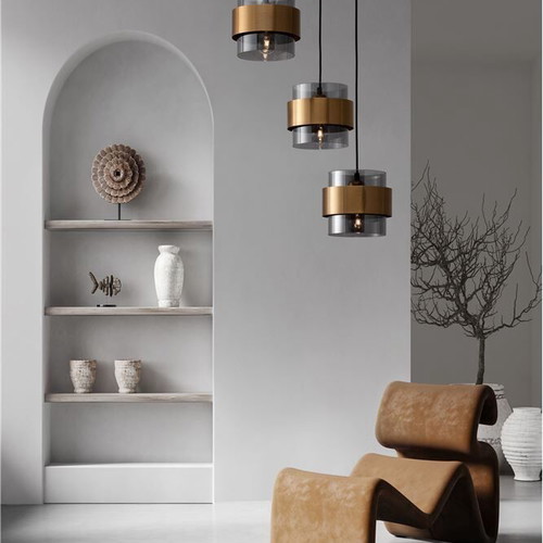 Nova Luce ceiling light set like new with smoked glass and gold