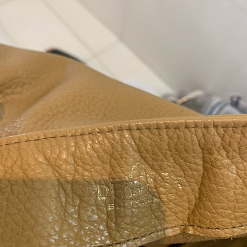 Crossbody bag used large authentic leather light tan