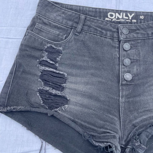 Only black denim shorts with rips like new, size 30