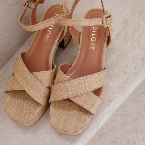 LodiLove Raffia Sandals Size 40 New Beige Gold