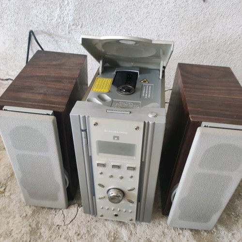 Mini stereo system used with two speakers and remote control