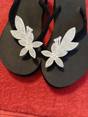 Women's platform sandals new, black with silver rhinestones