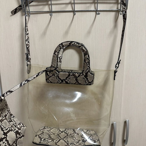 Zara snake print transparent handbag used, beige and brown
