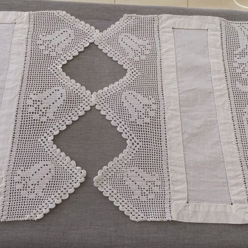 Set of 2 handmade crochet and fabric doilies