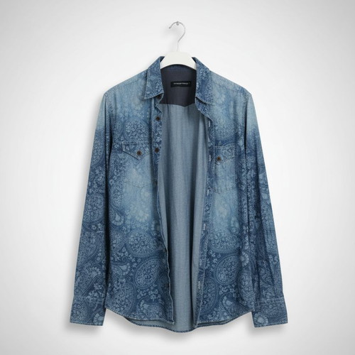 Denim Shirt with Pattern Used, Size M