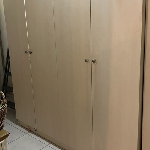 4-Door Beige Melamine Wardrobe, 180x190x52 cm