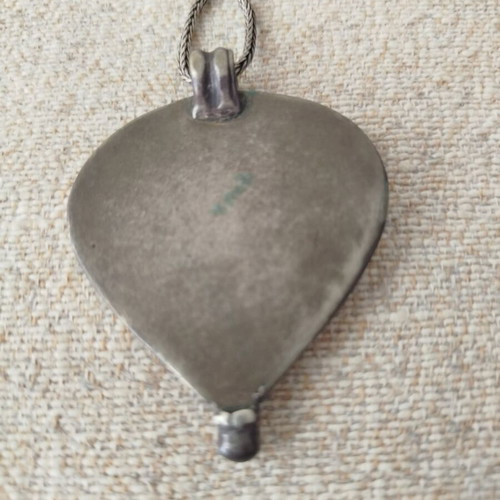 Vintage necklace with 925 silver chain and large ethnic pendant used