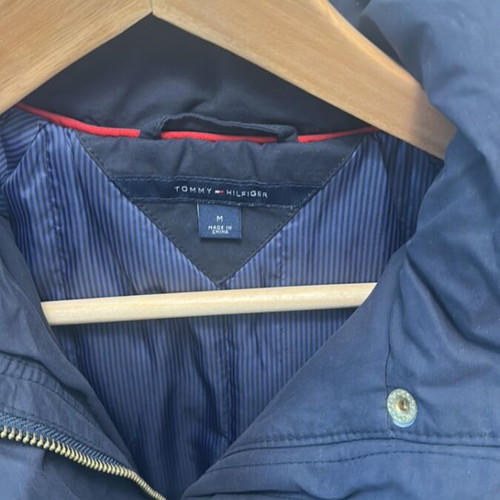 Tommy Hilfiger jacket medium with real fur, like new, blue
