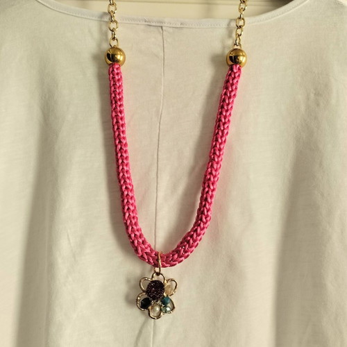 Handmade Unique Long Necklace Fuchsia Gold