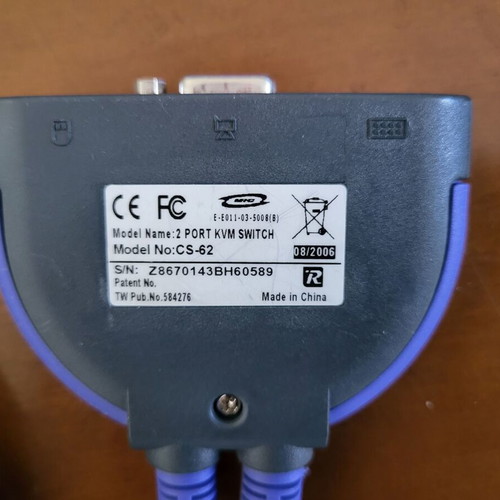 Aten CS-62 2 Port PS/2 KVM Switch like new