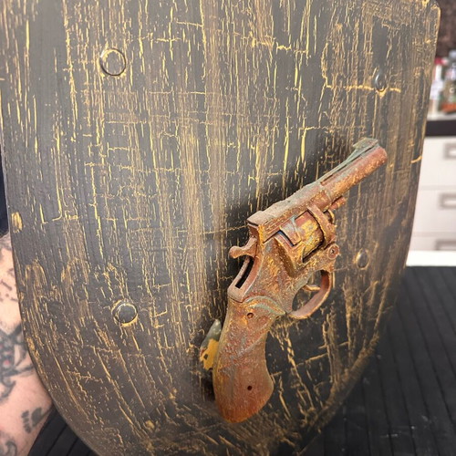 Handmade wall decoration with revolver replica, new