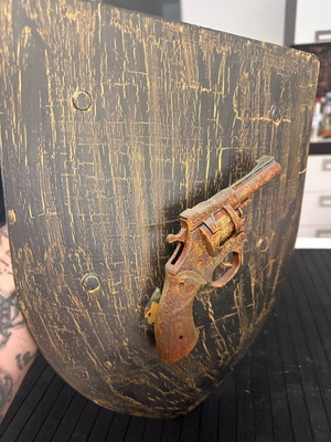 Handmade wall decoration with revolver replica, new