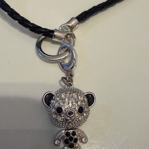 Necklace with bear charm like new with rhinestones