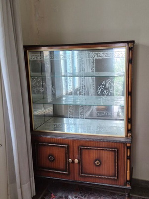 Vintage display cabinet used, wooden with glass