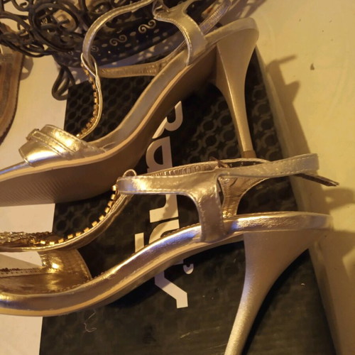 Gold sandals with rhinestones used, size 38
